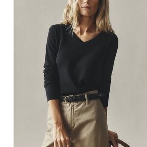 American Giant Womens Black V‎ Neck Long Sleeve Basic Tee Shirt Size S